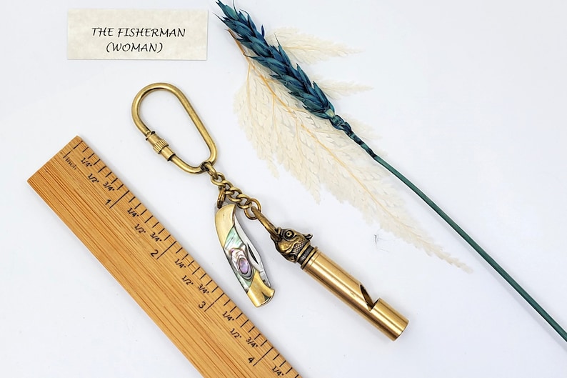 Brass Compass, Whistle and Hourglass Keychain Set view 8
