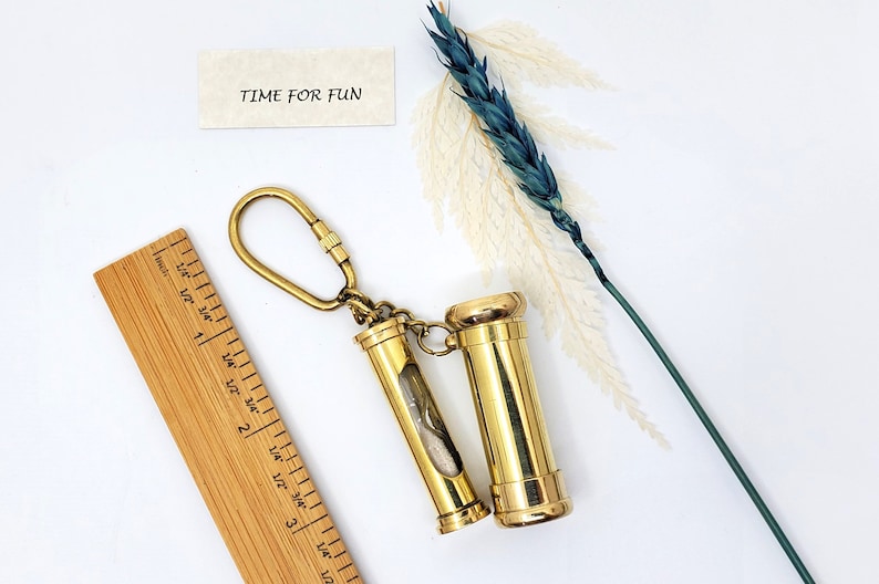 Brass Sandclock and Perpetual Calendar Keychain Set view 3
