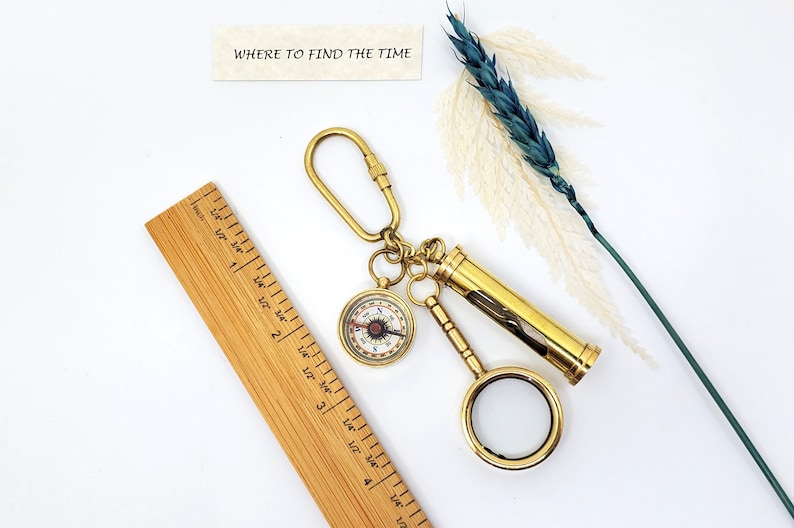Brass Sandclock and Perpetual Calendar Keychain Set view 7