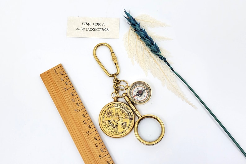 Brass Sandclock and Perpetual Calendar Keychain Set view 9