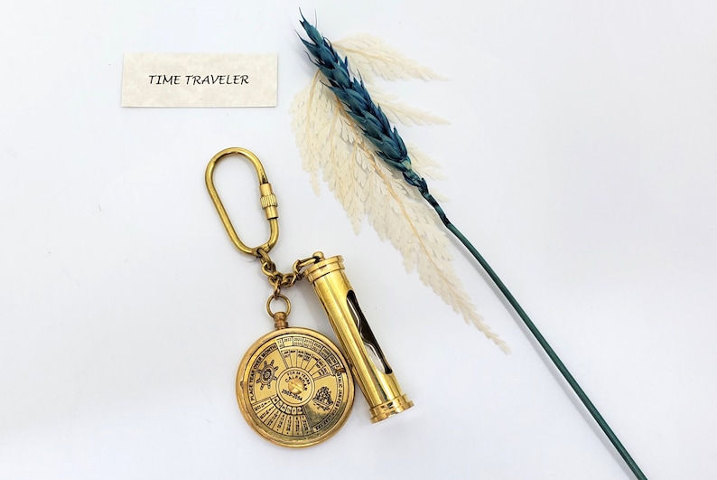Brass Sandclock and Perpetual Calendar Keychain Set view 10