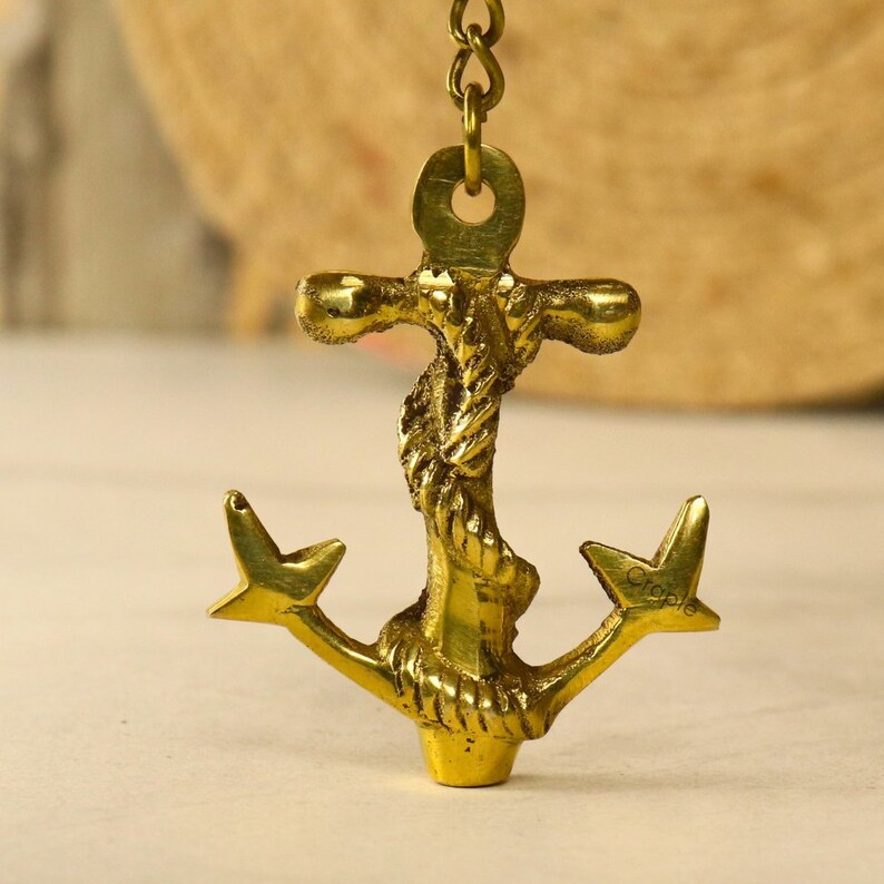 Handcrafted Brass Anchor Keychain view 2