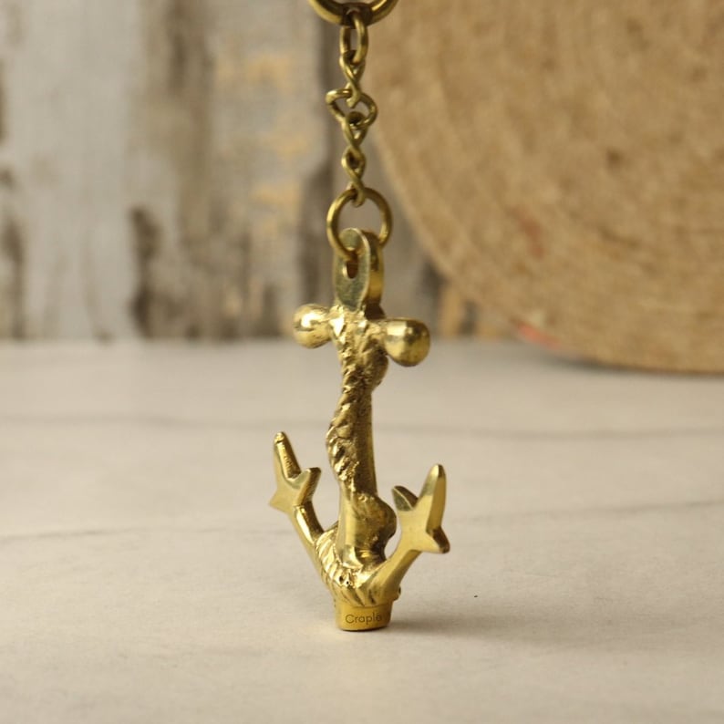 Handcrafted Brass Anchor Keychain view 3