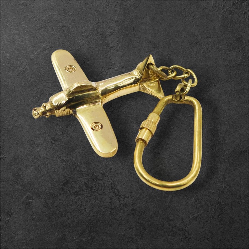 Vintage Brass Airplane Keyring view 2
