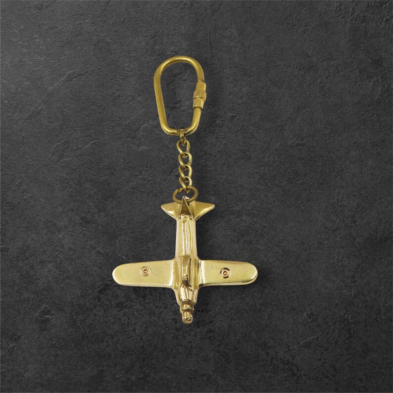 Vintage Brass Airplane Keyring view 3