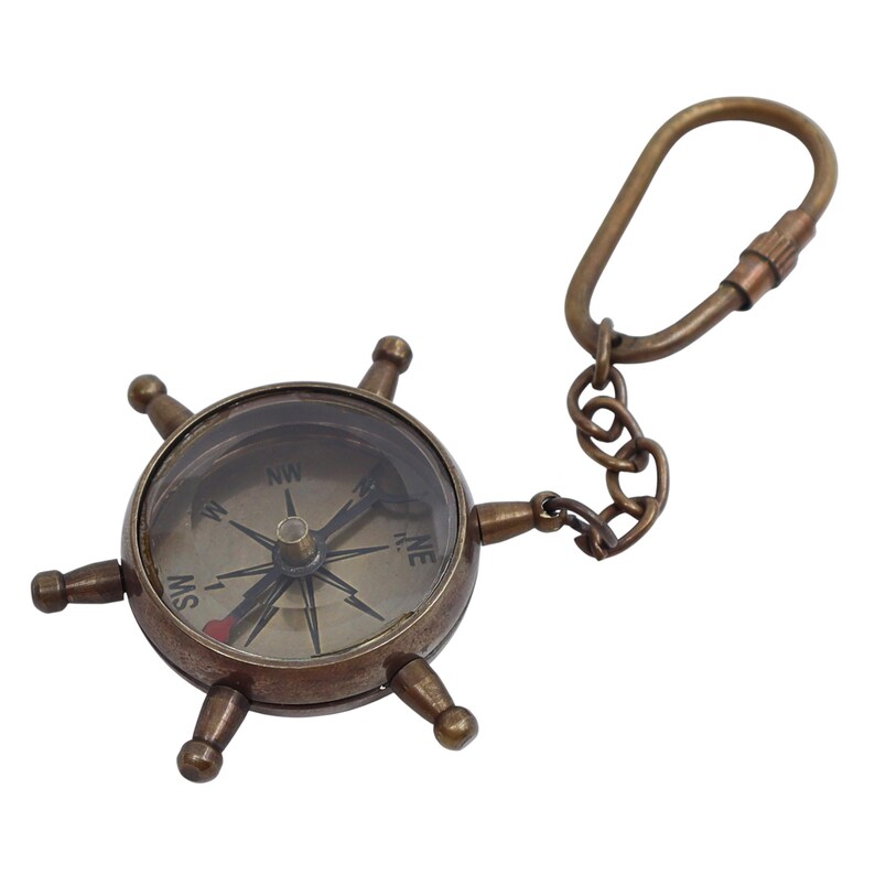 Brass Ship Wheel and Compass Keychain view 2