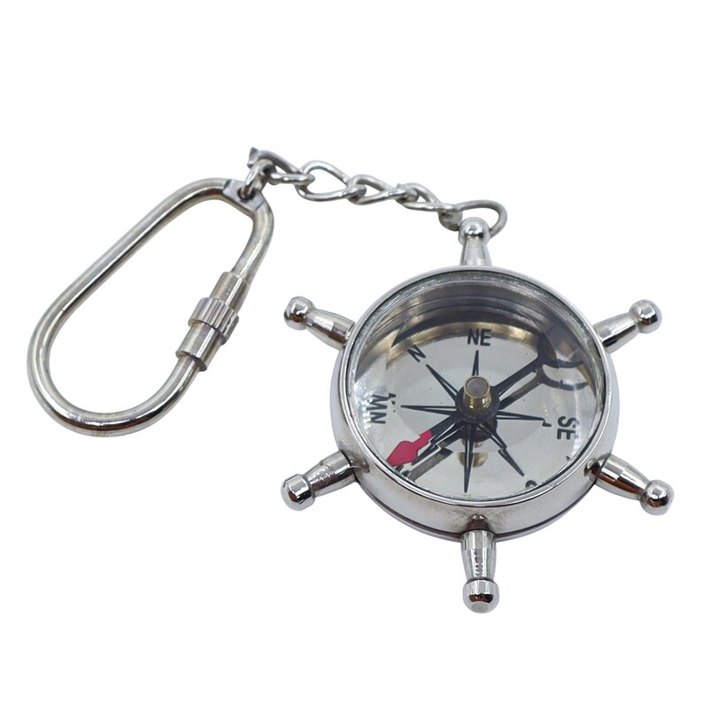 Brass Ship Wheel and Compass Keychain view 3