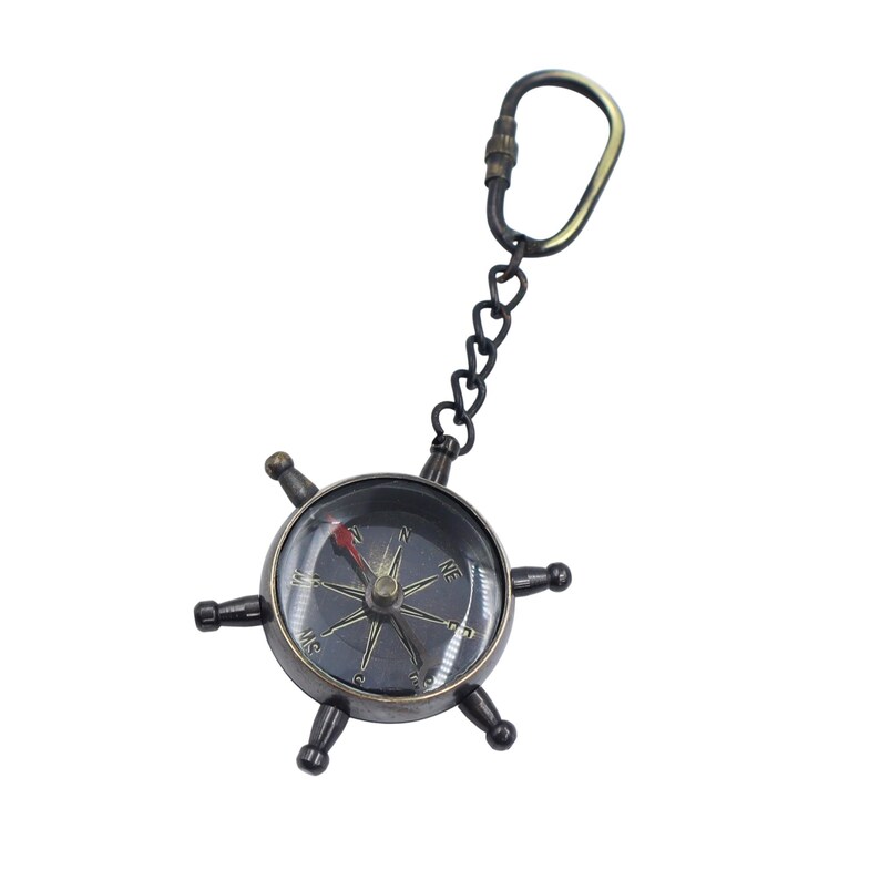 Brass Ship Wheel and Compass Keychain view 4