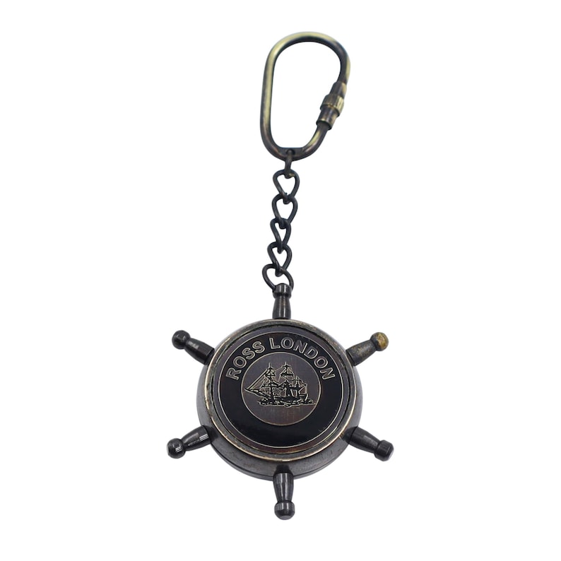Brass Ship Wheel and Compass Keychain view 6