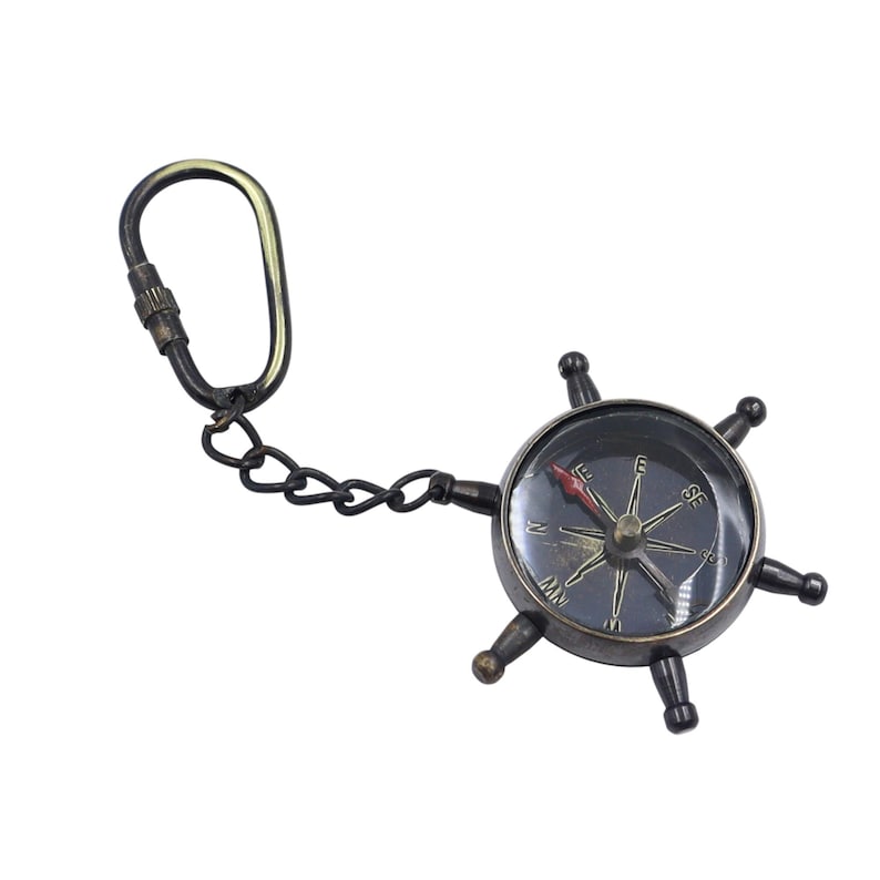Brass Ship Wheel and Compass Keychain view 7