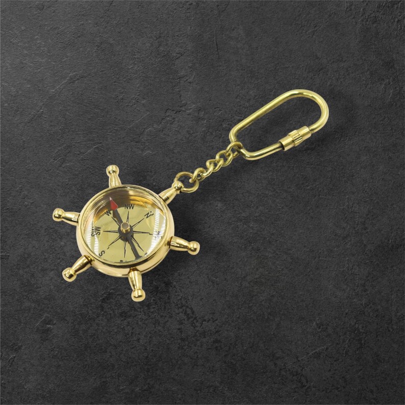 Brass Ship Wheel and Compass Keychain view 8