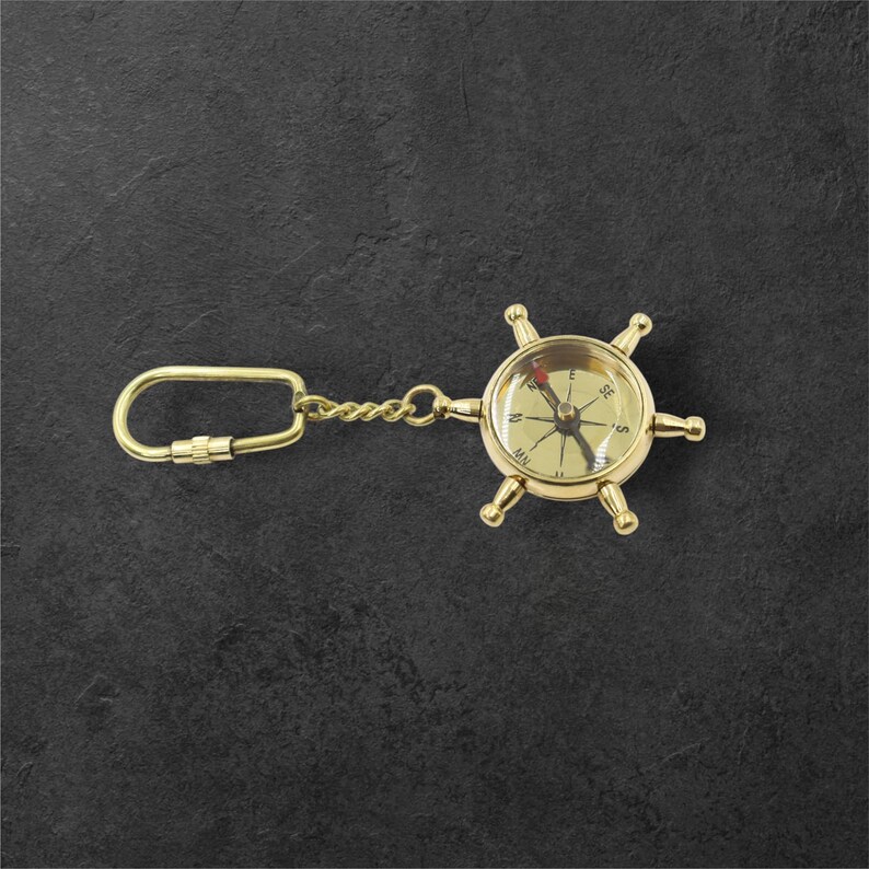 Brass Ship Wheel and Compass Keychain view 10