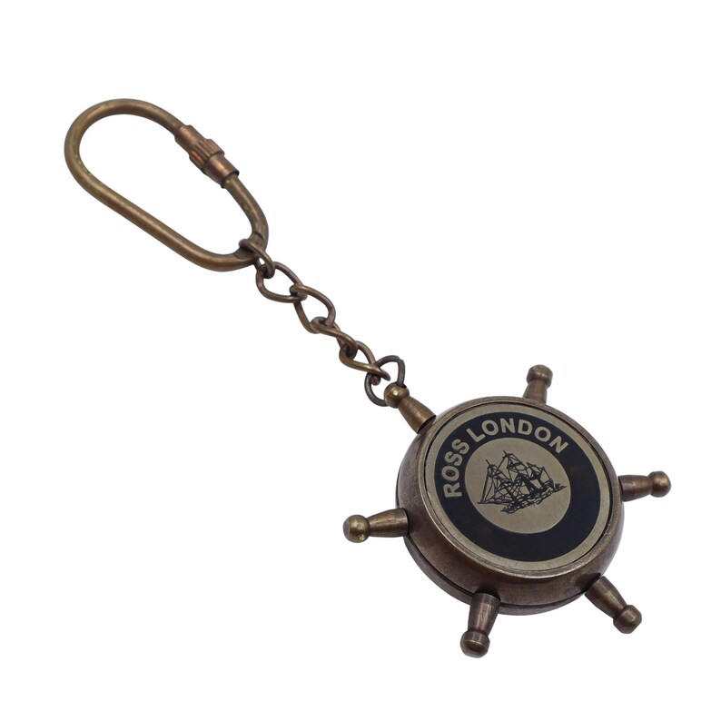 Brass Ship Wheel and Compass Keychain view 18