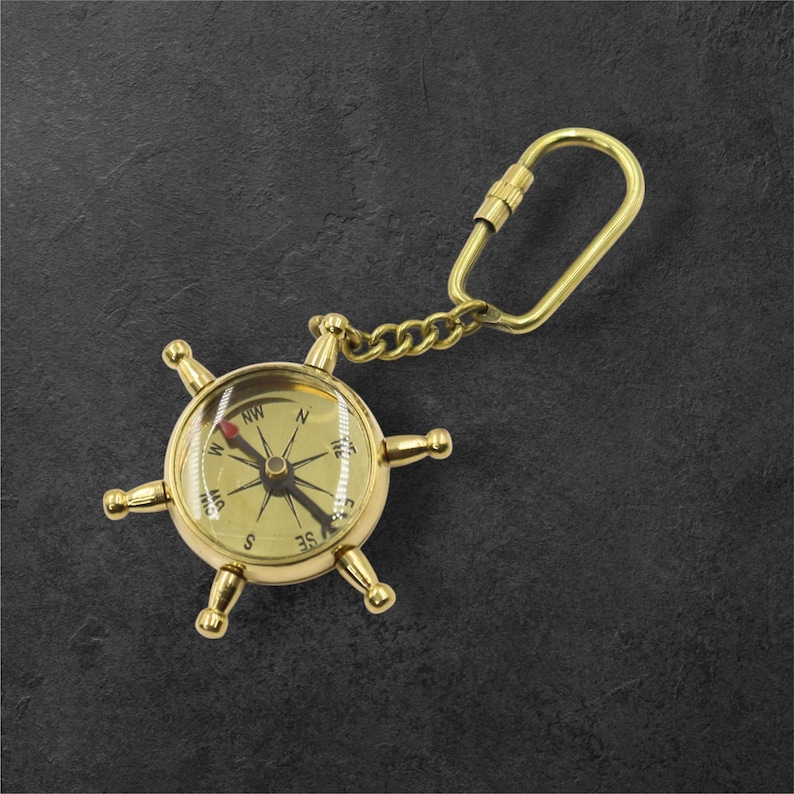 Brass Ship Wheel and Compass Keychain view 21