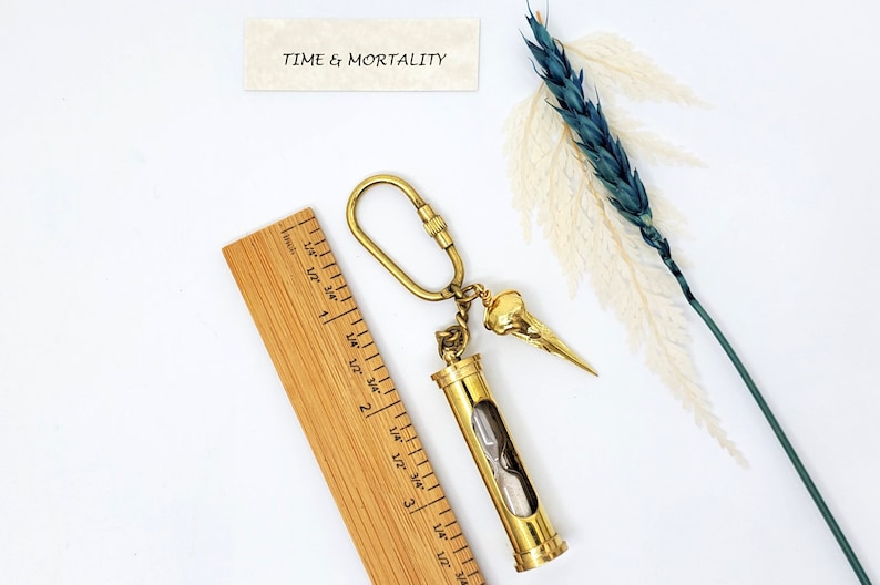 Brass Calendar, Magnifier and Compass Keychain Set view 5