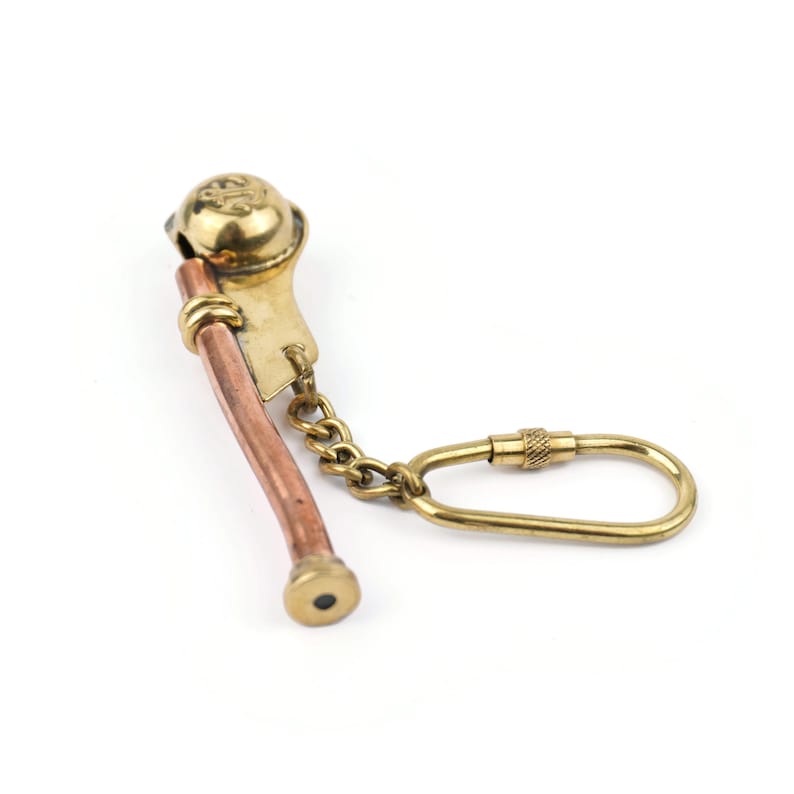 Vintage Brass Boatswain Whistle Keychain view 7