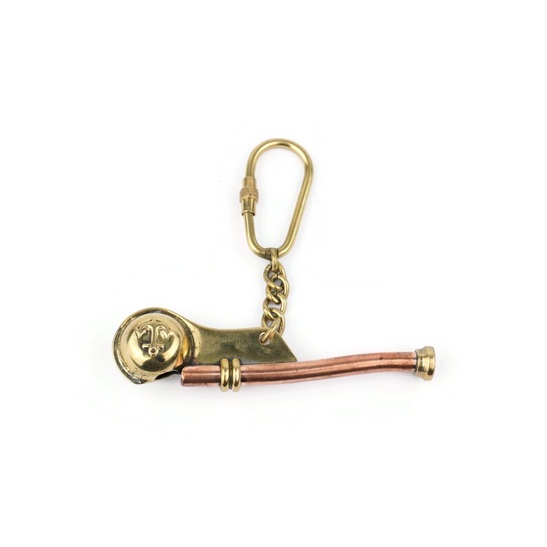 Vintage Brass Boatswain Whistle Keychain view 8