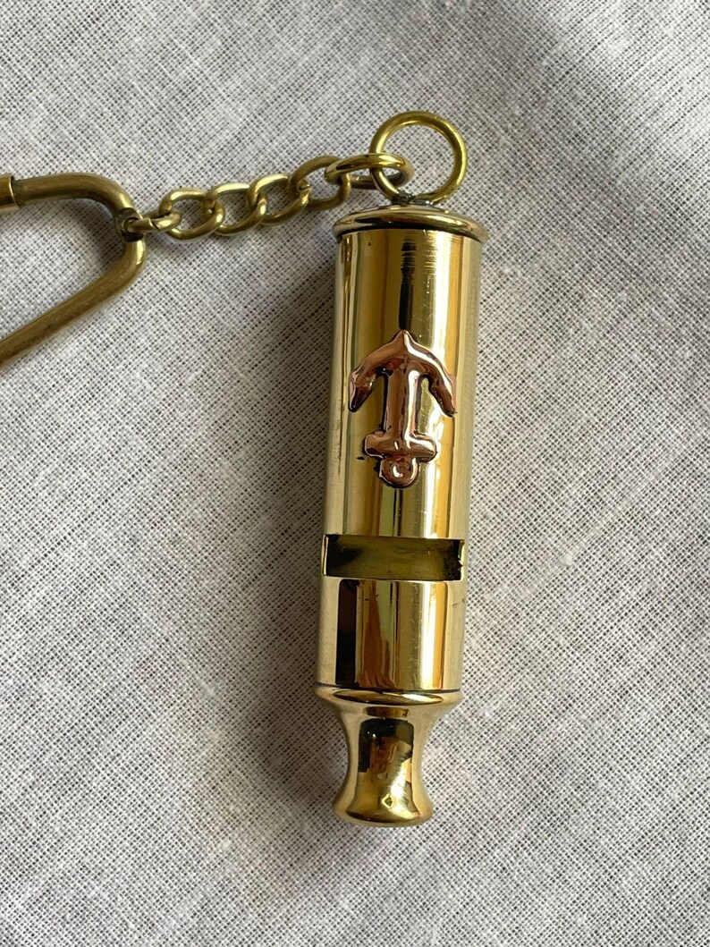 Brass Nautical Whistle Keychain view 3