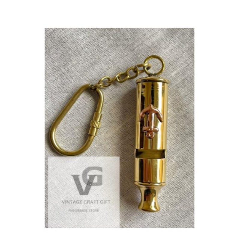 Brass Nautical Whistle Keychain view 6