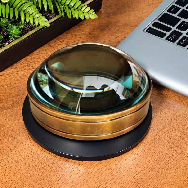 Vintage Brass Desk Dome Magnifier 3" view 2