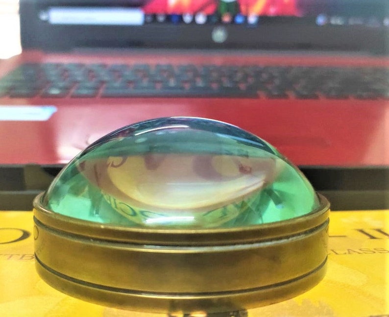 Vintage Brass Desk Dome Magnifier 3" view 3