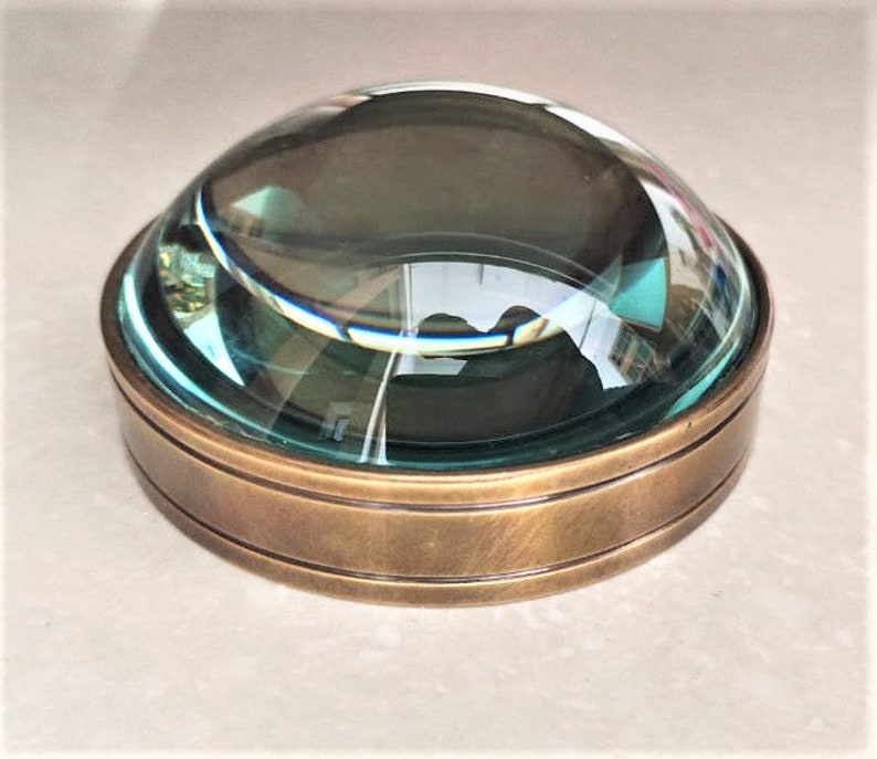 Vintage Brass Desk Dome Magnifier 3" view 5