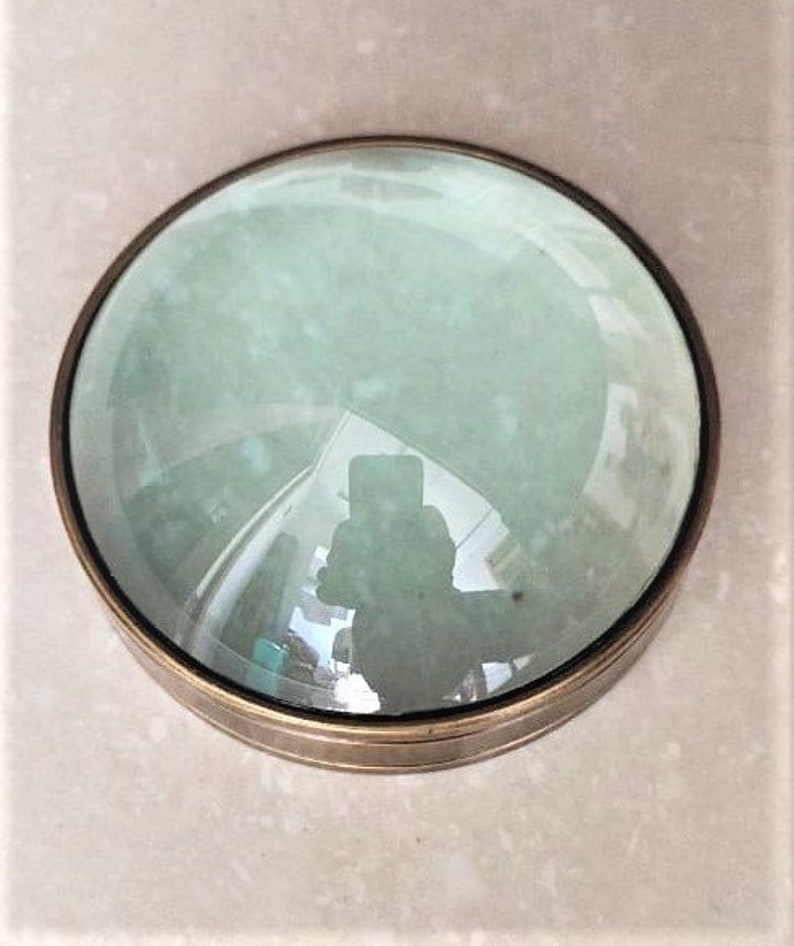 Vintage Brass Desk Dome Magnifier 3" view 8