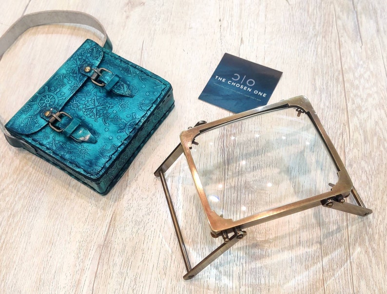 All-Brass Foldable Rectangular Magnifier 4" with Engraved Green Leather Case view 5