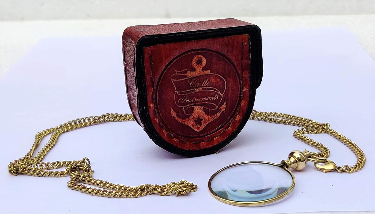 Brass Pendant Magnifier 1" with Leather Case view 2