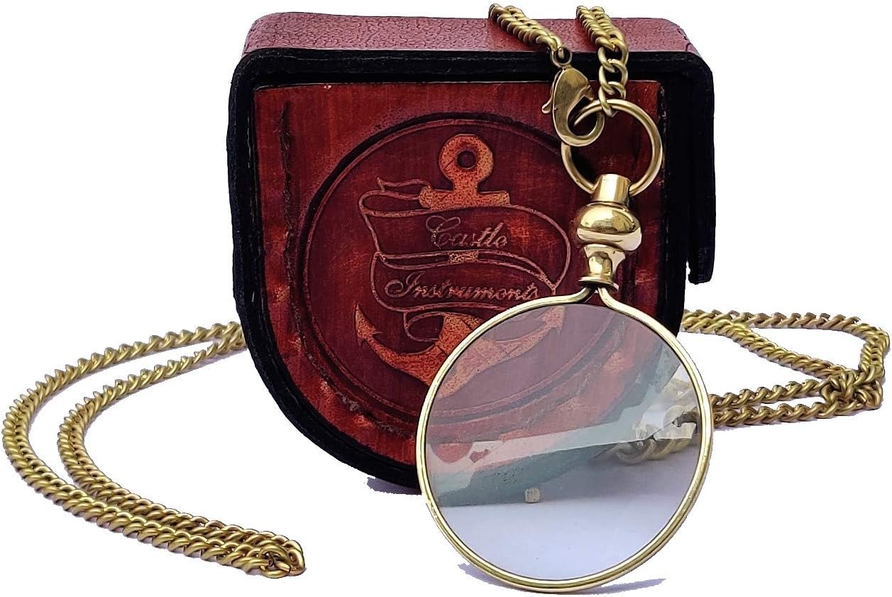 Brass Pendant Magnifier 1" with Leather Case view 3