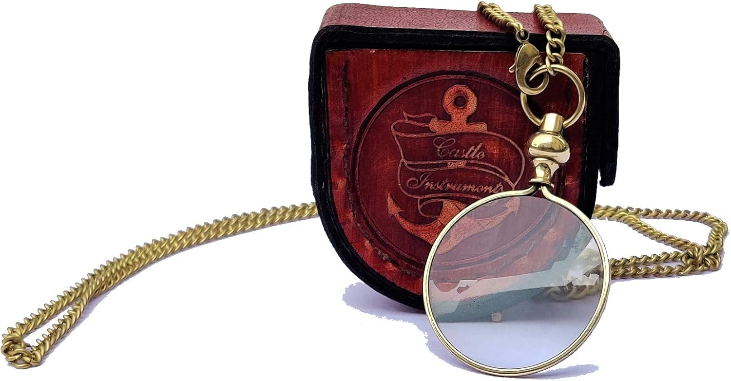 Brass Pendant Magnifier 1" with Leather Case view 4