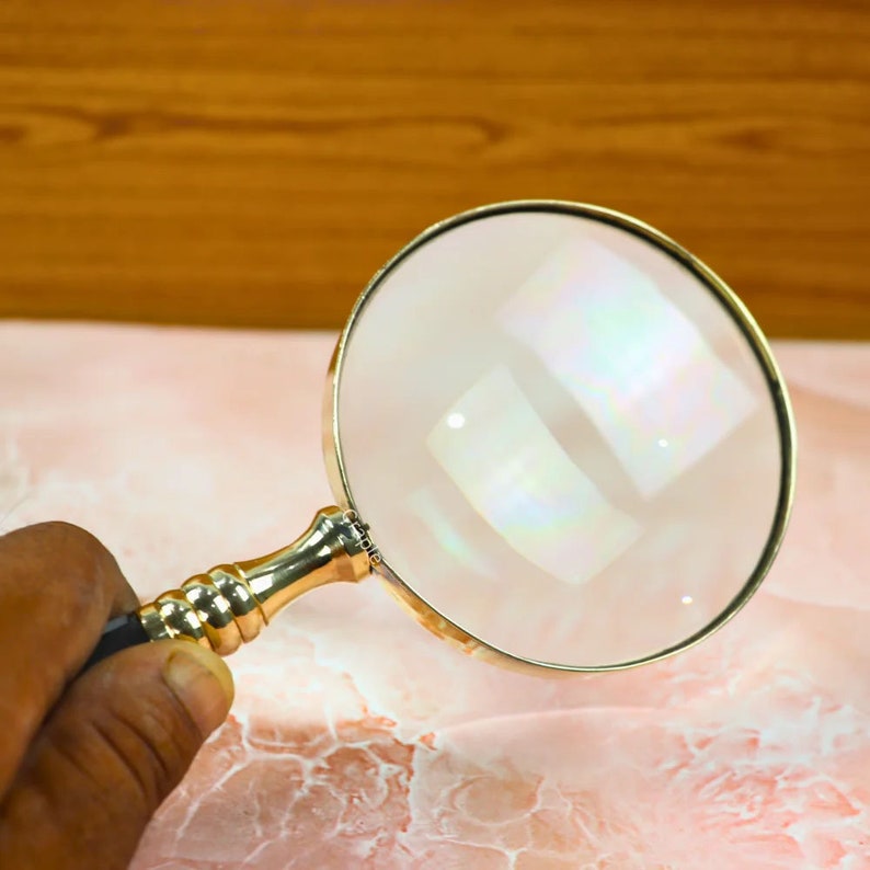 All-Brass Handheld Magnifier 3.5" with Mother of Pearl Inlay and Chess Design Handle view 8