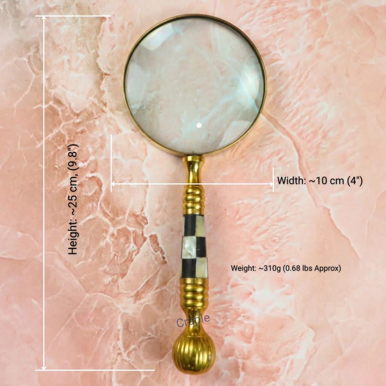 All-Brass Handheld Magnifier 3.5" with Mother of Pearl Inlay and Chess Design Handle view 10