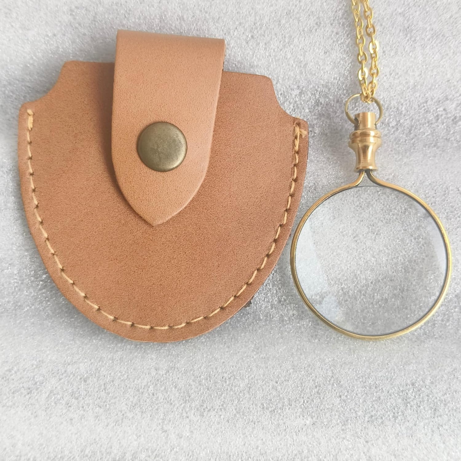Brass Pendant Magnifier 1.5" with Soft Light Brown PU Leather Case view 2