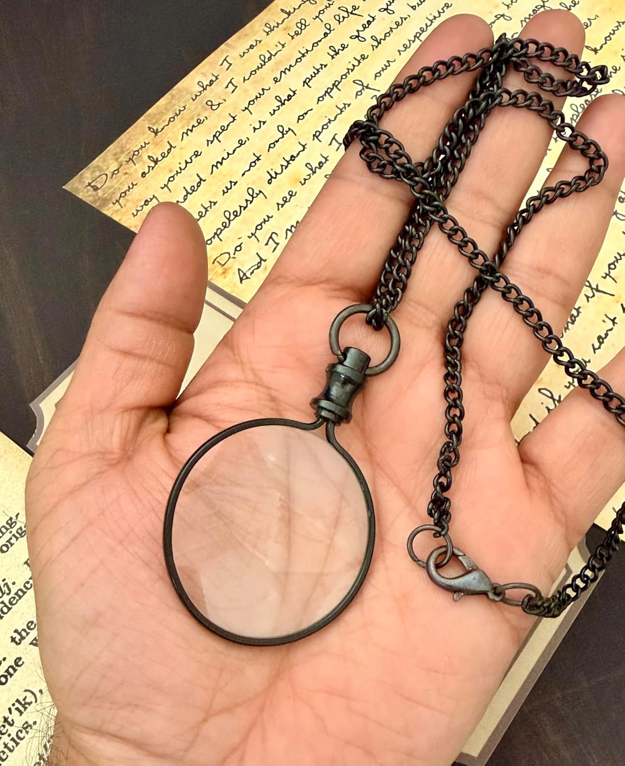 Brass Steampunk Monocle Pendant Magnifier 1.5" with Chain view 3
