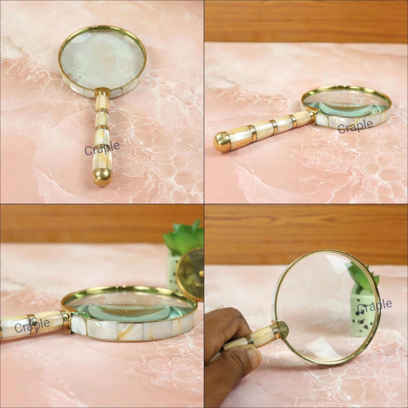 All-Brass Handheld Magnifier 3" with Mother of Pearl Handle view 5