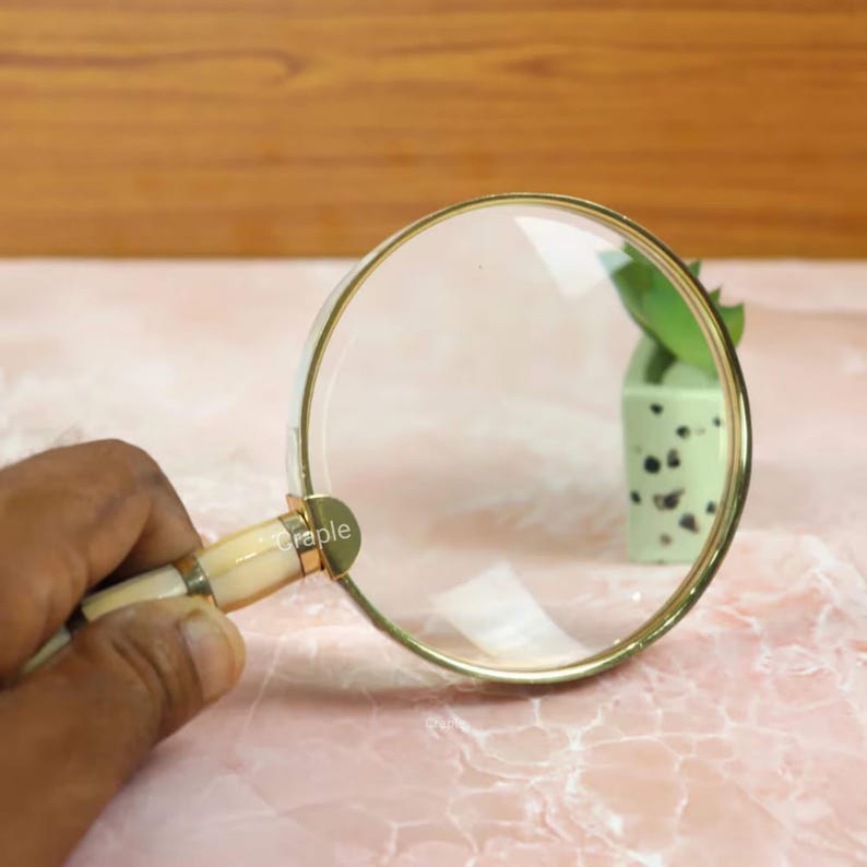 All-Brass Handheld Magnifier 3" with Mother of Pearl Handle view 8