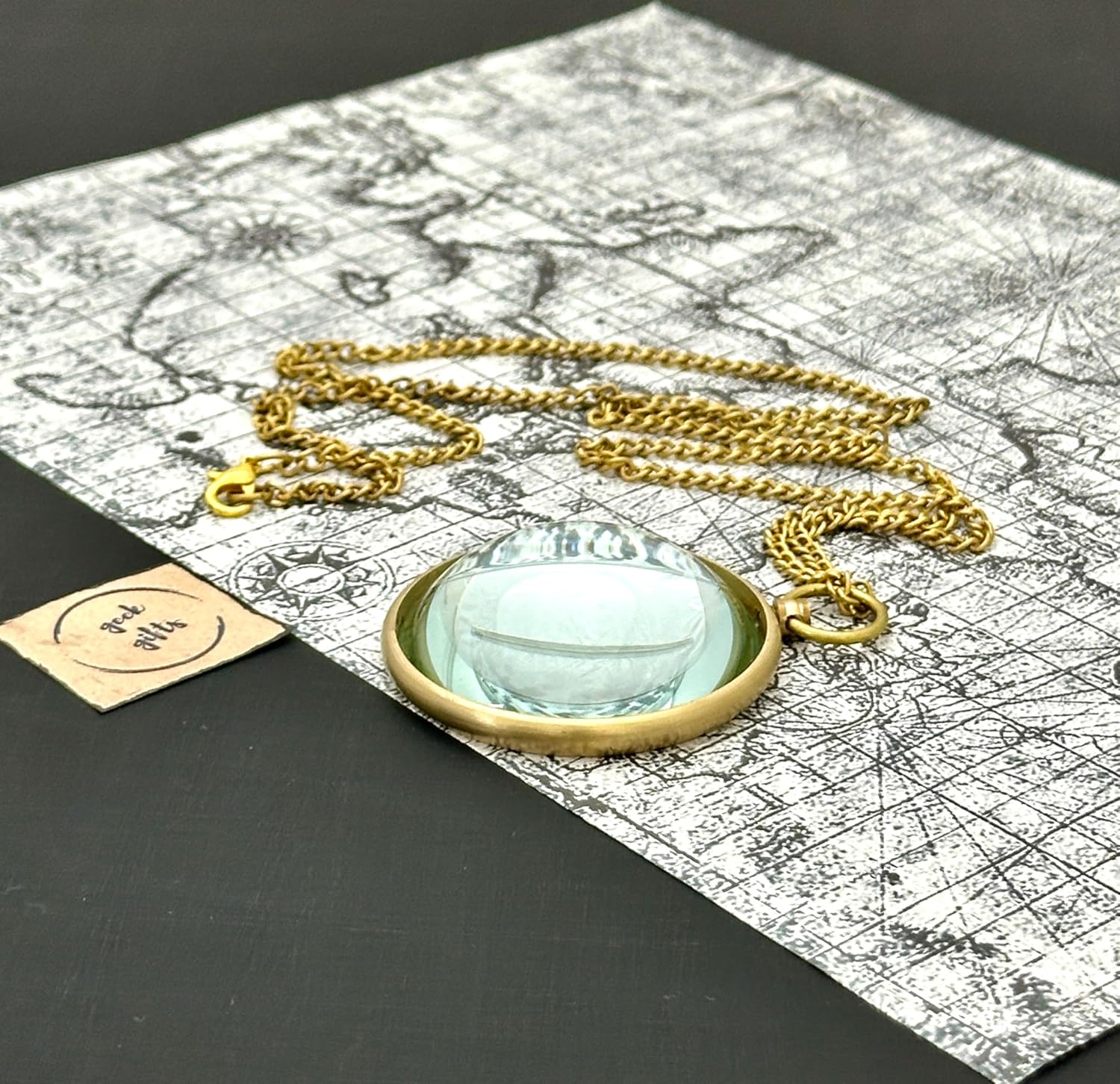 Brass Pendant Magnifier 1" with Domed Lens and Leather Case view 5