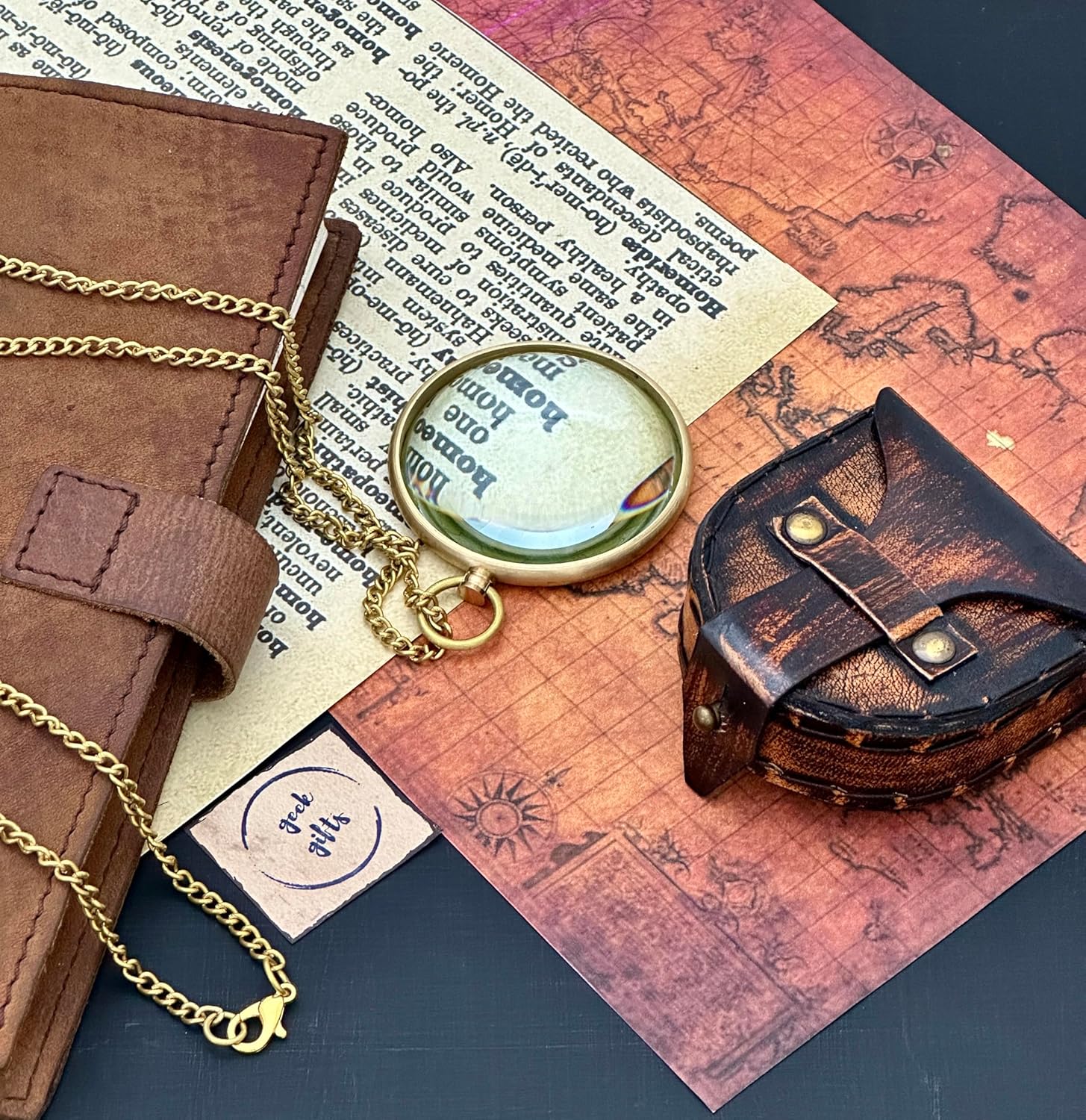 Brass Pendant Magnifier 1" with Domed Lens and Leather Case view 6