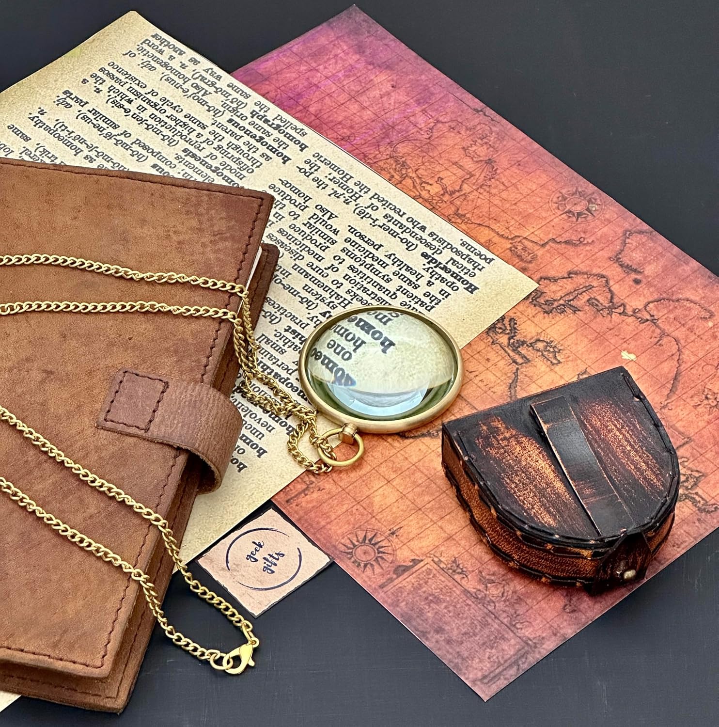 Brass Pendant Magnifier 1" with Domed Lens and Leather Case view 8