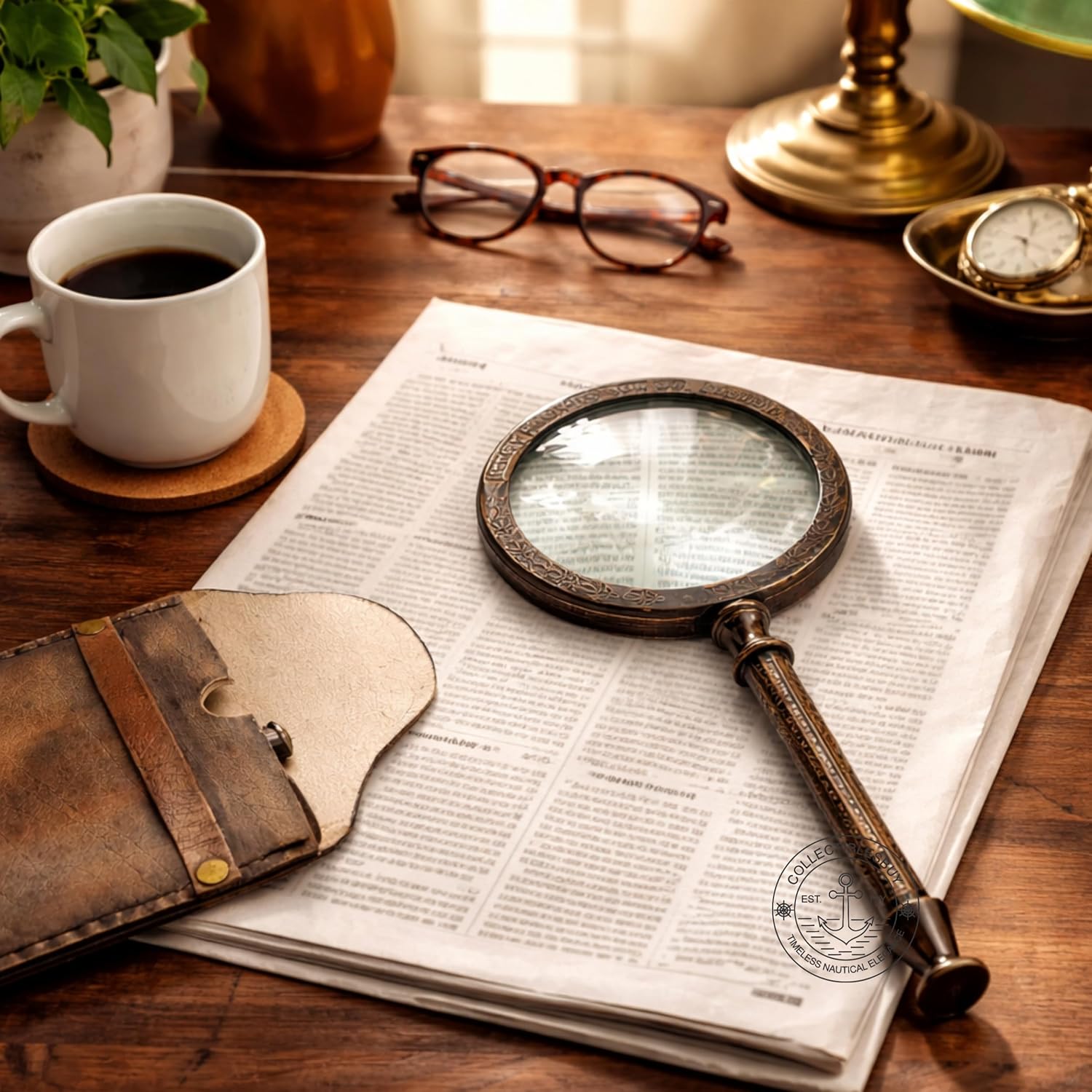 Solid Brass Handheld Magnifier 3" with Nautical Styling view 2