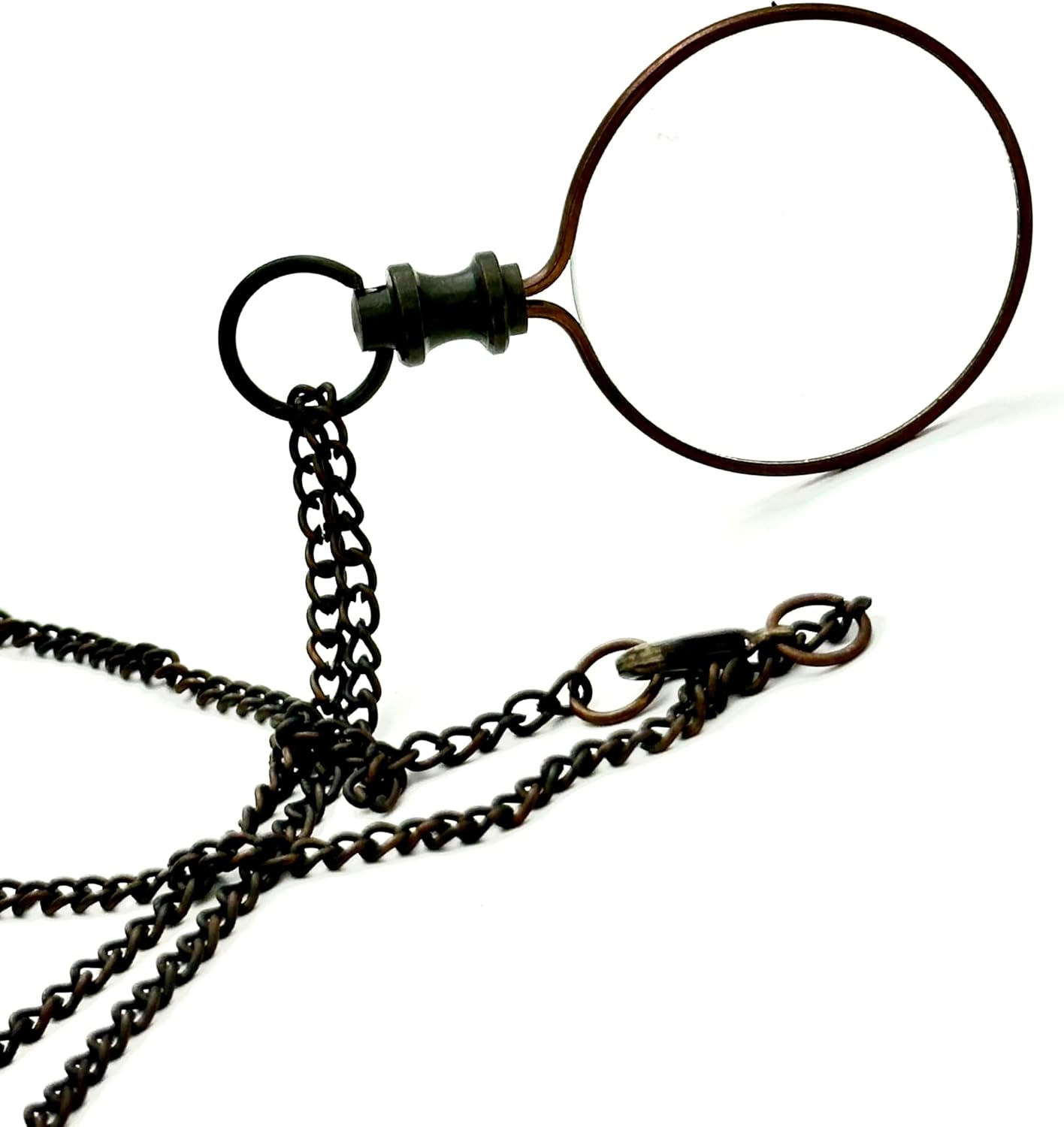 Antique Brass Pendant Magnifier 2" with 15" Chain and Leather Box view 4