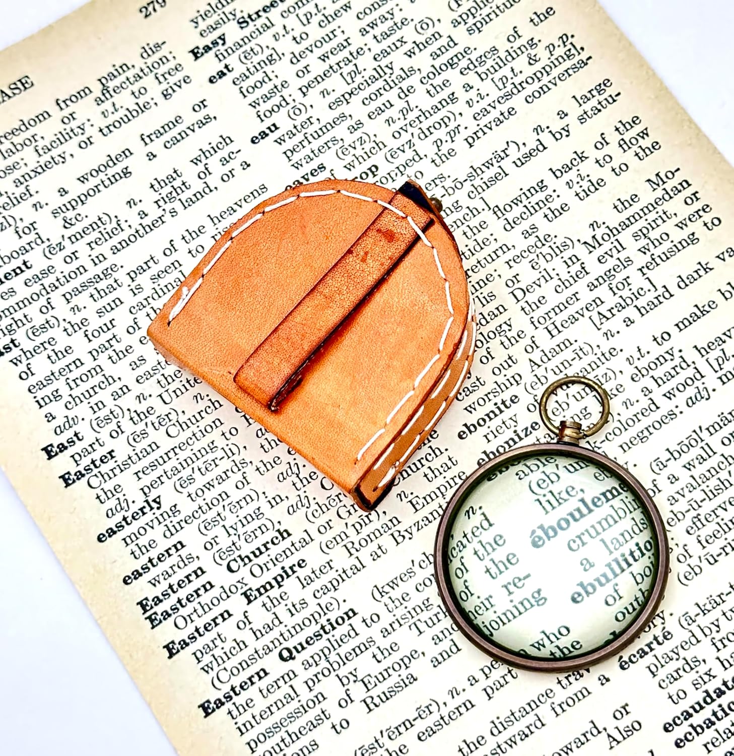 Antique Brass Pocket Dome Magnifier 2" with Leather Case view 4