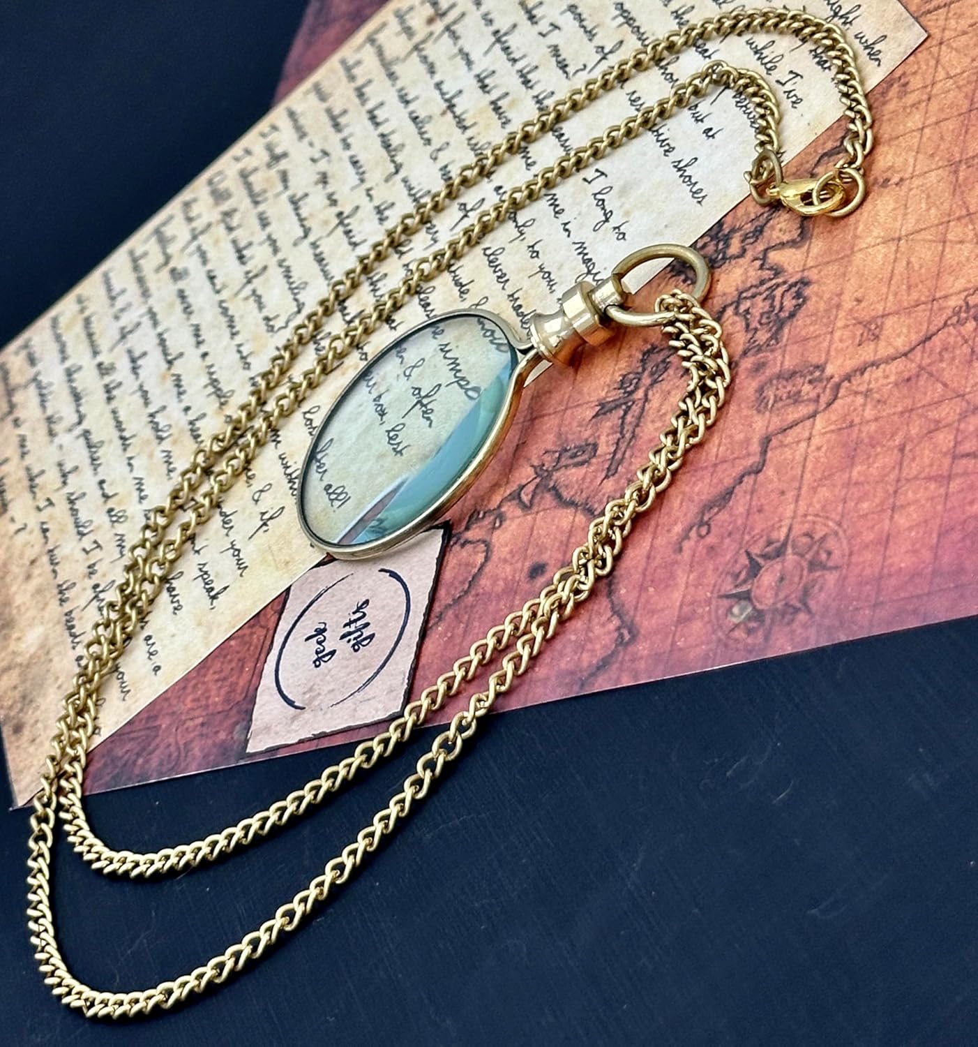 Polished Brass Pendant Magnifier 1.75" with 15" Chain view 6