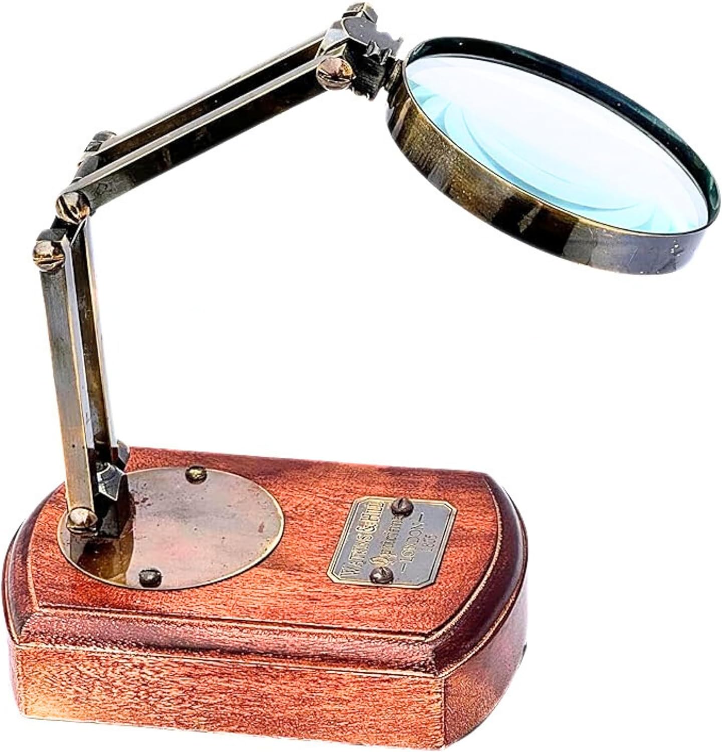 Antique Brass Magnifier 3.5" on Adjustable Wooden Stand with Three-Hinge Movement view 7