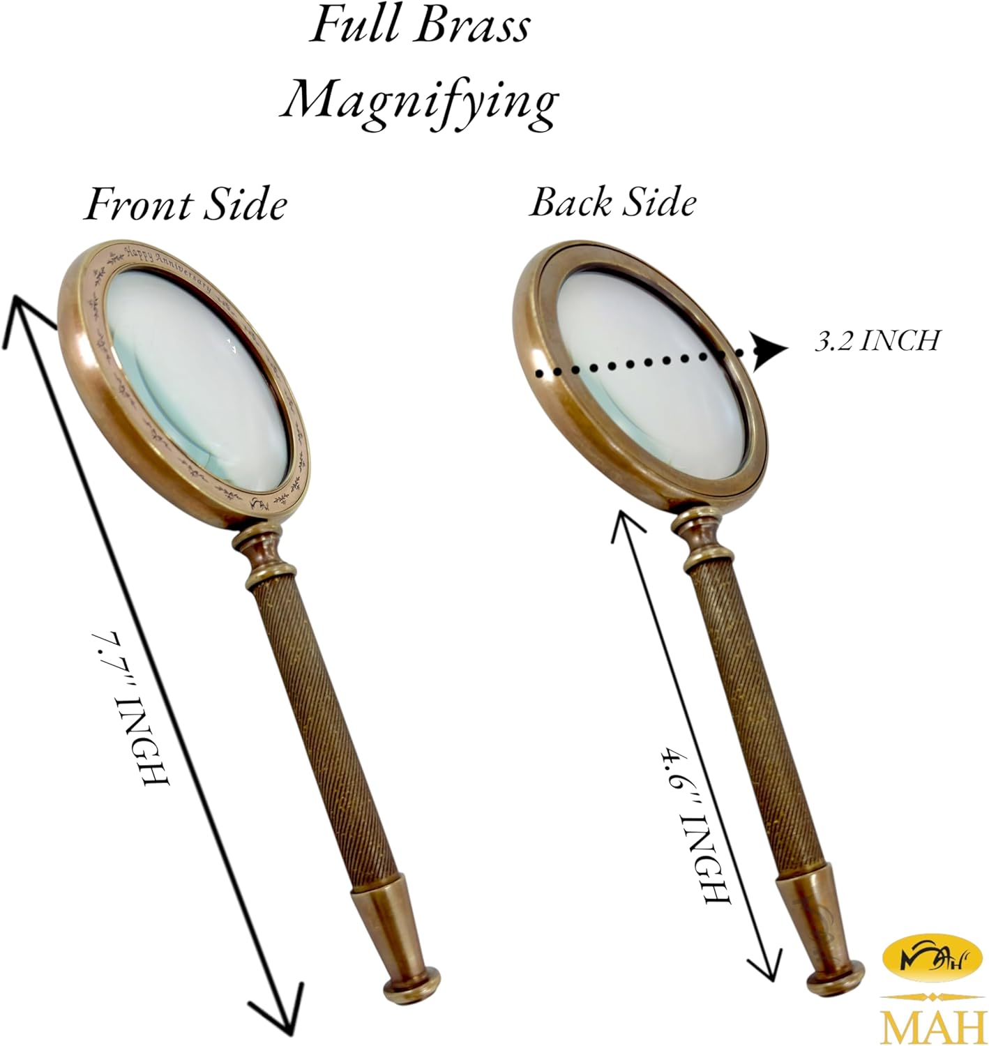 All-Brass Handheld Magnifier 3.2" with Antique Finish and Unique Leather Case view 3