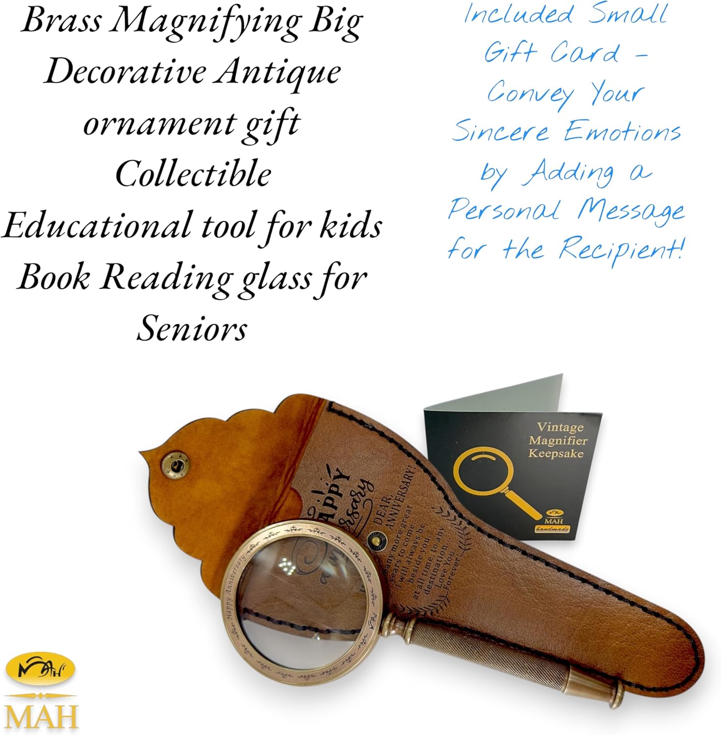 All-Brass Handheld Magnifier 3.2" with Antique Finish and Unique Leather Case view 8