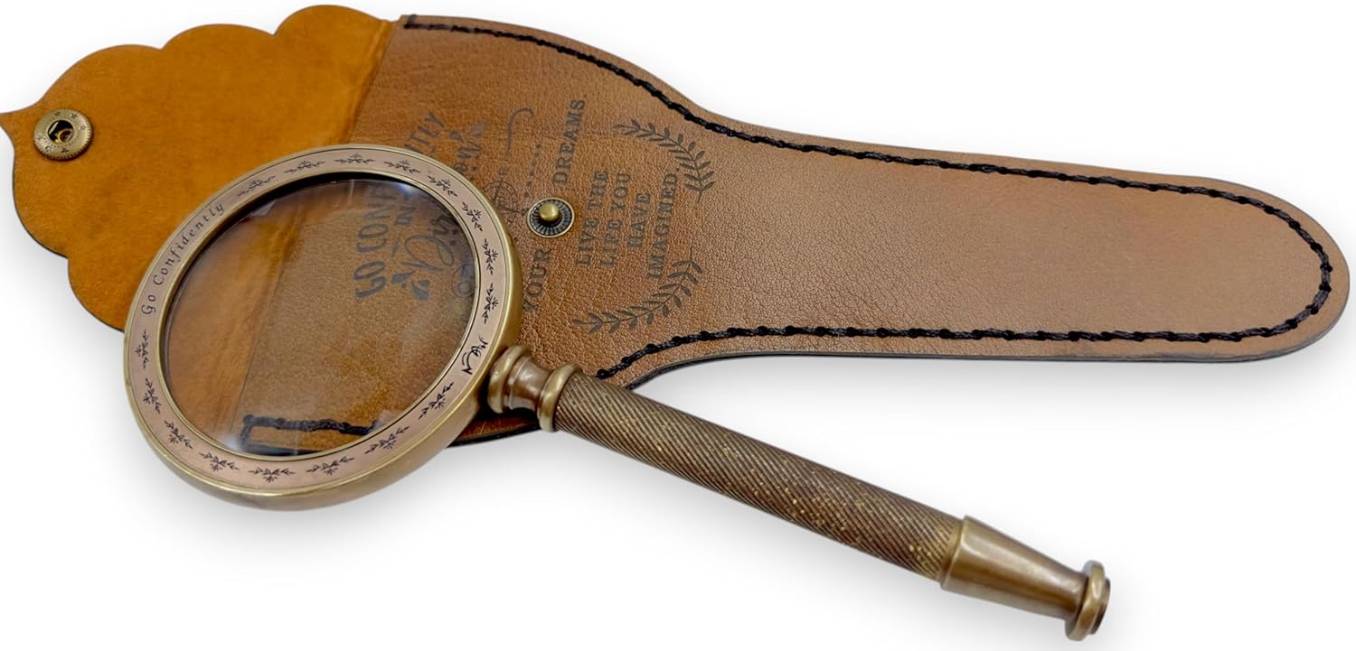 All-Brass Handheld Magnifier 3.2" with Antique Finish and Unique Leather Case view 10
