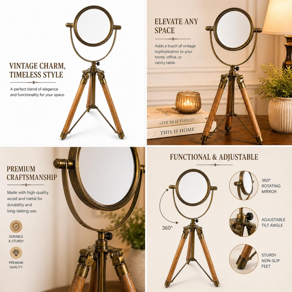 Brass Magnifier 4" on Three-Legged Wooden Tripod Stand view 4