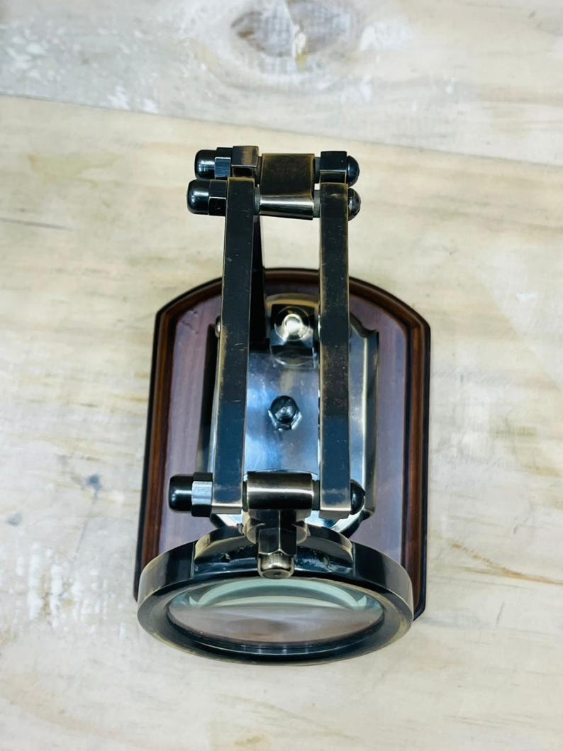 Antique Brass Magnifier 3.5" on Wooden Stand with Red Leather Case view 4